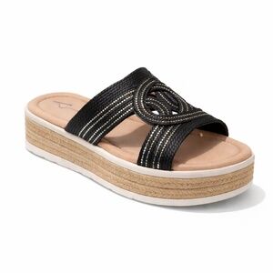 Women Platform Slide Sandals Rhinestone Woven Straps Comfort Summer 1160